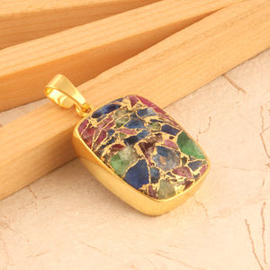 Mohave – bijoux faits à la main pour femme, pendentifs en cuivre, turquoise, plaqué or, forme rectangulaire, pendentif en pierres précieuses pour la fabrication de bijoux - Product Image 3