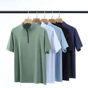 Polos de manga corta de verano suaves de alta calidad para hombres, camisetas de entrenamiento de diseño básico con cuello simulado informal con cremallera de cuarto - Product Image 3