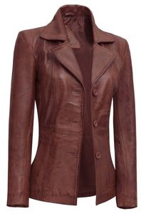 Meilleure vente femmes mince véritable mouton manteau en cuir de moto pour femmes tenue à trois boutons avec traitement respirant - Product Image 4