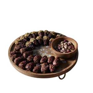 Dernier plateau en bois de forme ronde MOP Design Plat de service avec base en aluminium Support pour dattes Noix Fruits Utilisation de service - Product Image 3