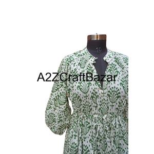 Vestido Midi Boho Himanshi con Cuello en V, 100% Algodón Puro, Estampado Floral, Informal, para Uso Diario, Lavado a Seco, Transpirable, Natural, Holgado - Product Image 4