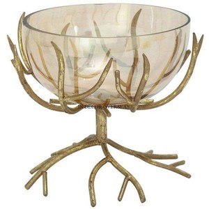 Modern Creative Art <b>Unique</b> Fancy Designer Heavy Duty Metal Gold Plated Base Stand for Silver Shiny Polished Bowl Dishwasher Safe - Product Image 5