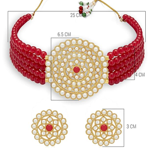 Collier ras-de-cou rouge avec diamants et perles, plaqué or 18 carats, ensemble de bijoux élégants pour mariage et cadeau - Product Image 4