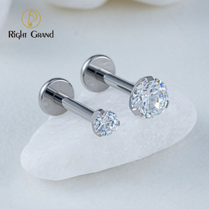 Terminale Superiore Push-Pin Senza Filettatura in Titanio ASTM F136 con Zircone Cubico da 2/2.5/3/4mm 18G per <span class=keywords><strong>Piercing</strong></span> a Lobo, Trago, Elice, Cartilagine, Naso - Product Image 2