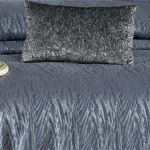 Ensemble de couvre-lit classique de luxe personnalisé Guzide Vivaldi bleu fumé 4 pièces, 100% chenille, tissé rayé, lavable, anti-acariens - Product Image 4