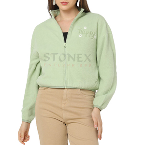 Women's Fashion Long Sleeve Polyester Sweatshirt <b>Stand</b> Collar Half Zipper <b>Crystal</b> Front Logo Customized Logo for Winter Season - Product Image 1