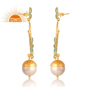 Nouveau design de boucles d'oreilles en argent sterling plaqué or 18 carats avec pierres précieuses et perles aqua naturelles bijoux personnalisés pour femmes - Product Image 4