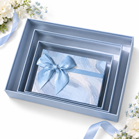 Boîte cadeau rigide en satin bleu de luxe avec nœud, réutilisable, avec couvercle et base, pour mariage, logo personnalisé, OEM, ODM
