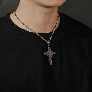 Luxe Brillant Serpent Enroulement Croix Conception Pendentif Collier Glacé Paillettes Zircon Serpent Charme Bijoux De Noël Halloween Cadeau - Product Image 3
