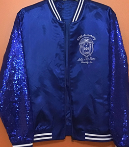 Top vente Zeta Phi Beta Sequin couette doublure dépouillé bas pleine fermeture éclair 1920 Divine neuf broderie Bomber vestes sororité - Product Image 5