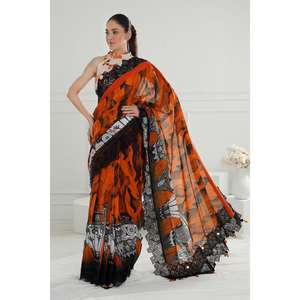 Sari de Chifón sin Coser de 3 Piezas con Cuello Halter para Primavera/Verano - SR-52011 - Product Image 3