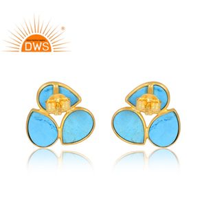Venta caliente 925 Plata de Ley 18K Flash Chapado en oro Turquesa Matrix Gemstone Stud Pendiente Demi Fine Jewelry Fabricante - Product Image 2