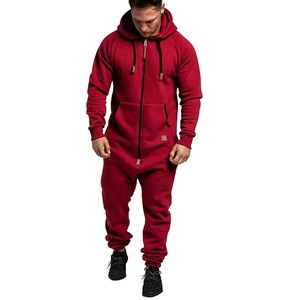 ร้อนผู้ชายJumpsuitชุดนอนแขนยาวกางเกงวอร์มSplicingฤดูใบไม้ร่วงฤดูหนาวสบายๆHoodieชายซิปJumpsuit Streetwear Overalls