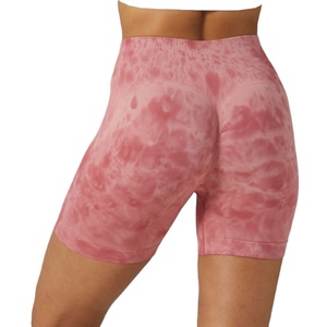 Pantalones cortos deportivos de Yoga para mujer de alta calidad, pantalones cortos deportivos de cintura alta con tinte de corbata sin costuras con decoración de bolsillo elástico - Product Image 1