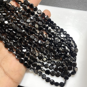 Cuentas con forma de moneda facetada de espinela negra de buena calidad, cuentas al por mayor de espinela negra Natural para joyería - Product Image 3