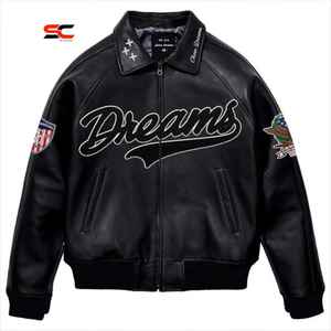 Elegante chaqueta de invierno para hombre de cuero genuino impermeable del fabricante bordado personalizado Chenille Patch Varsity Letterman Style - Product Image 3