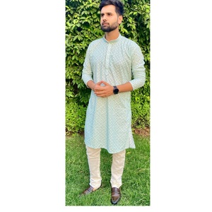 Vente chaude Designer Coton Chikankari Impression Numérique Hommes Kurta Pyjama pour Vêtements De Fête Indien Pakistanais Vêtements Inde Exportation - Product Image 1