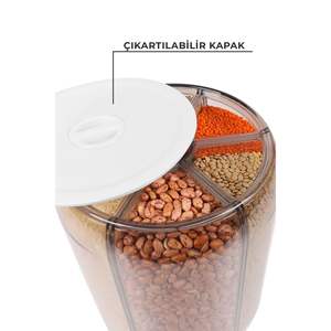 Conteneur de stockage alimentaire et de légumes en plastique de style blanc, capacité de 10 kg, avec 6 compartiments et organisateur rotatif à 360 degrés - Product Image 3