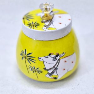 Tapa de olla de cerámica de diseño tradicional indio de lujo, contenedor de almacenamiento decorativo multiusos pintado a mano para botellas de almacenamiento, tarros - Product Image 3