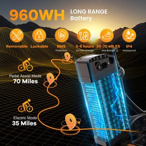 จักรยานไฟฟ้าพับได้สำหรับผู้ใหญ่ที่มีมอเตอร์1000W สูงสุดแบตเตอรี่48V 20AH 30MPH 80ไมล์20 "ยางอ้วนสำหรับทุกพื้นที่ - Product Image 2