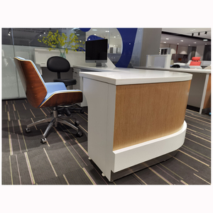 White Modern Natural Veneered MDF <b>Reception</b> Desk Corner L Shape Front <b>Counter</b> Table Customizable Commercial Office Salon Hospita - Product Image 1