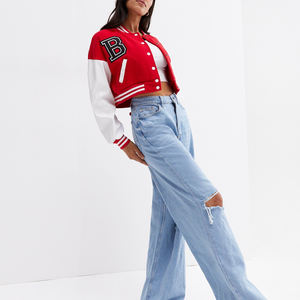 Alta calidad Casual mujer moda desgaste Crop Varsity chaqueta OEM fabricante Chenille bordado Streetwear Varsity chaqueta - Product Image 6