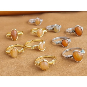 Bohemia Style Gold Plated Brass Gemstone <b>Rings</b> Agate Bezel Setting Jewelry - Product Image 1