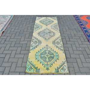 Turkish Vintage Rug, 2.6x7.2 ft Runner Rug, <b>Yellow</b> Patchwork Rug - Product Image 1