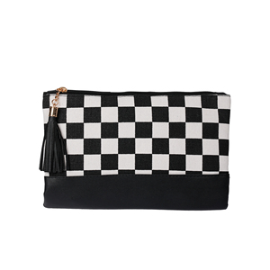 กระเป๋าผ้าแคนวาสลายตารางหมากรุกสำหรับผู้หญิง  กระเป๋าถือสะพายไหล่ลายตารางหมากรุก  สำหรับช้อปปิ้งและเดินทาง  พร้อมโลโก้แบบกำหนดเอง - Product Image 5