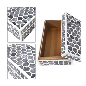 Boîtes à cadeaux sculptées en résine incrustée de feuilles Boîte à bijoux décorative pour la maison faite à la main Taille personnalisée Coquillage nacre - Product Image 6