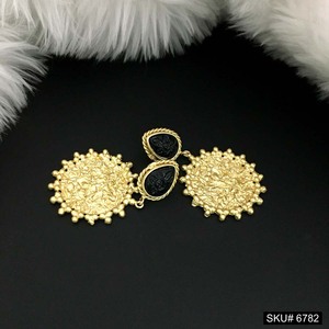 Impresionantes pendientes geométricos chapados en oro de 18 quilates, Pendientes colgantes de piedras preciosas negras de estilo Vintage, joyería de latón para regalo - Product Image 2