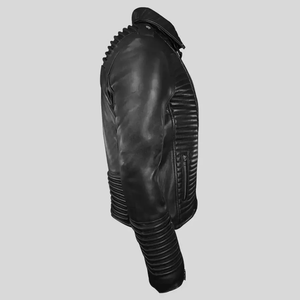 Chaqueta de moto de cuero genuino estilo motorista negro puro con chaqueta de moto de cuero de carreras de pista protegida CE blindada para hombres - Product Image 4