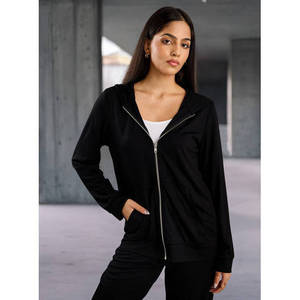 <b>Women's</b> Textured <b>Zip</b> Through <b>Hoodie</b> with Pockets Long Sleeve Casual Hooded Sweatshirt Jacket Relaxed Fit OEM - Product Image 1