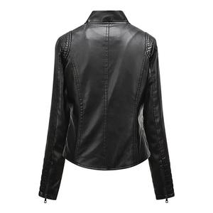 New Custom Product <b>Women</b> Leather <b>Jacket</b> Slim Fit Stand Collar Long Sleeve Pockets Zipper Placket Biker Thin Style Female Outwear - Product Image 5