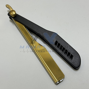 Maquinilla de afeitar recta de plástico negro ligero de alta calidad para barberos mango plegable con soporte de hoja reemplazable deslizante dorado - Product Image 3
