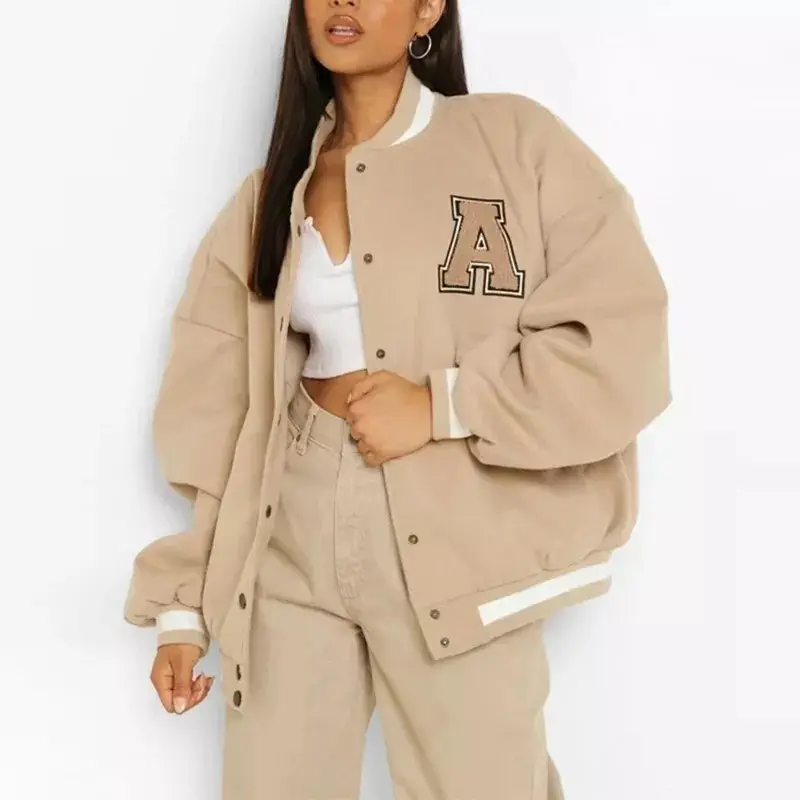 Nuovi arrivi cappotto invernale alla moda con Design a lettera giacca sportiva Casual personalizzata da donna giacca da Baseball Oversize