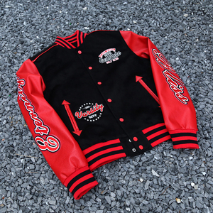 YUJIA, nuevo diseño, respetuoso con el medio ambiente, logotipo personalizado, chaqueta informal de gran tamaño para hombre, chaqueta universitaria de béisbol de invierno, chaqueta universitaria roja para hombre - Product Image 2