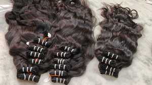Faisceaux de tissage de cheveux longs à cuticules vierges brésiliennes de 40 pouces Cheveux humains droits du temple indien brut Extrémités ondulées naturelles Single Drawn - Product Image 3