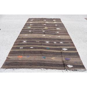 Vintage Rug, 6.1x10.8 ft Large Rug, <b>Brown</b> Abstract <b>Wool</b> Turkish Rug - Product Image 1