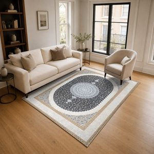 RUGS DEPOT LXDP-0929 Wholesale Grey Silver Traditional Oriental Digital Printed Machine Washable Chenille Area Rug Non <b>Slip</b> - Product Image 2