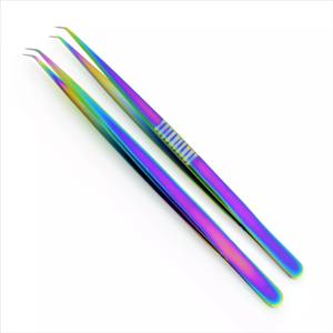 ที่แยกขนตาสำหรับมืออาชีพ,แหนบต่อขนตาอเนกประสงค์สีรุ้งเคลือบพลาสม่าสแตนเลสสตีลแบบตรง _ 45องศา4มม. - Product Image 5