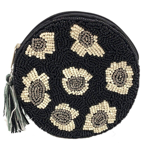 Porte-monnaie rond en perles de designer avec motifs de broderie Pochette à monnaie ronde tendance avec coutures colorées en perles de rocaille - Product Image 3