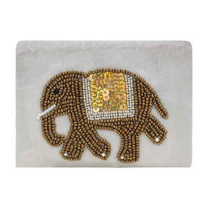 Portamonete con perline di elefante lavorato a mano guscio d'uovo bianco con ricamo artigianale accessorio da donna sostenibile - Product Image 3