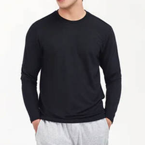 T-shirts à manches longues pour hommes, couleur noire, col rond - Product Image 3