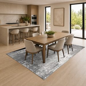 Tapis de salon en chenille gris argenté à motif design imprimé numériquement, lavable en machine, antidérapant - RUGS DEPOT LXDP-0820 (vente en gros) - Product Image 4