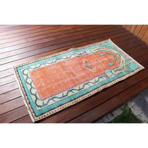 Tapis turc 2,1 x 4,4 pieds, petit tapis vintage, tapis abstrait orange - Product Image 2