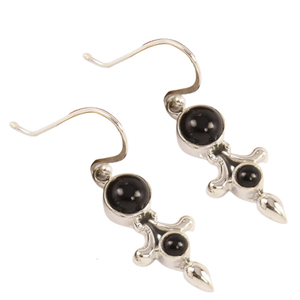 Black Onyx Gemstone <b>Earrings</b> 925 Solid Sterling Silver Round <b>Pearl</b> <b>Earrings</b> for Women Girls, Dangle <b>Earrings</b> Silver, Silver - Product Image 1