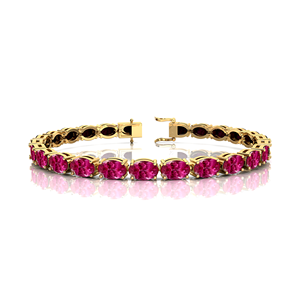 Pulsera de tenis de zafiro Rosa Natural de oro puro de 14K, pulsera de tenis con estilo de piedras preciosas de corte ovalado de 6x4mm para fiestas de boda - Product Image 3