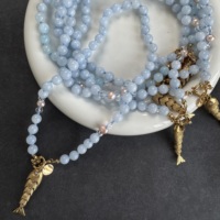 Collier de perles en pierre naturelle côtière Pastel à faible MOQ, avec coquillage cauris et pendentif poisson plaqué or océanique, bijoux pour femme en pierres précieuses, idéal pour un cadeau