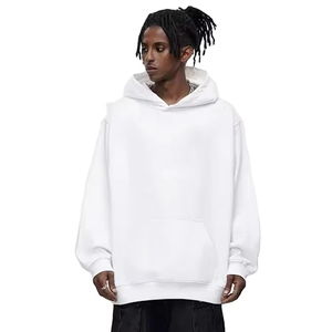 เสื้อฮู้ดแบบสวมศีรษะของผู้ชายเสื้อมีฮู้ดสีล้วนสไตล์ลำลอง100% สำหรับฤดูใบไม้ร่วงและฤดูหนาวสินค้าใหม่กำหนดเองได้400Gsm - Product Image 2